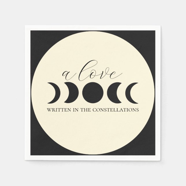 Lunar Luxe Black & Cream Moon Phase Wedding  Napkin (Front)
