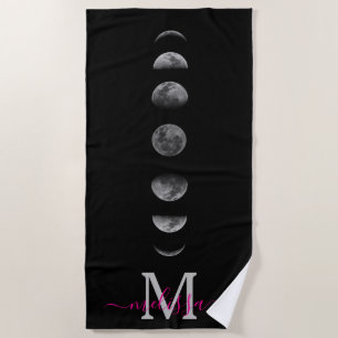 Lunar Moon Phases Celestial Personalized Name Beach Towel