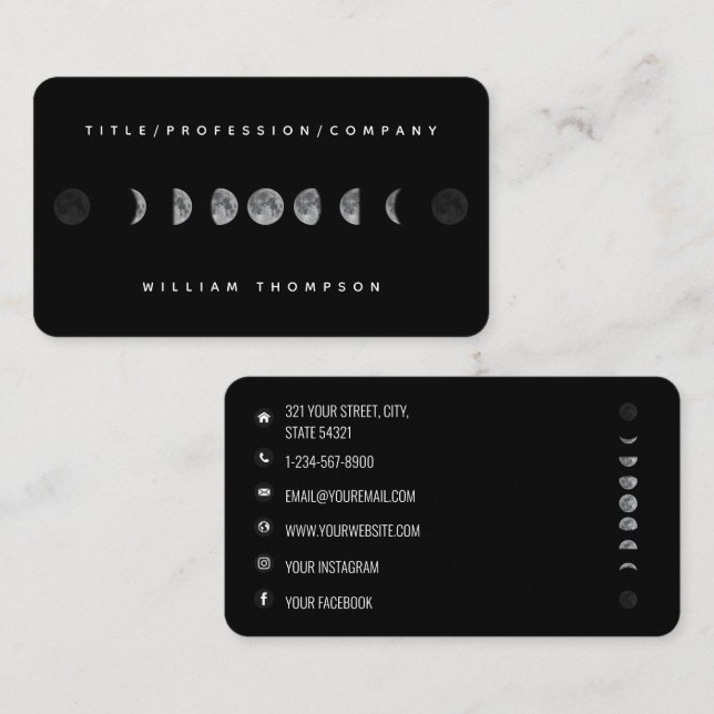 Lunar Moon Phases Celestial Social Media Icons Business Card (Front/Back)