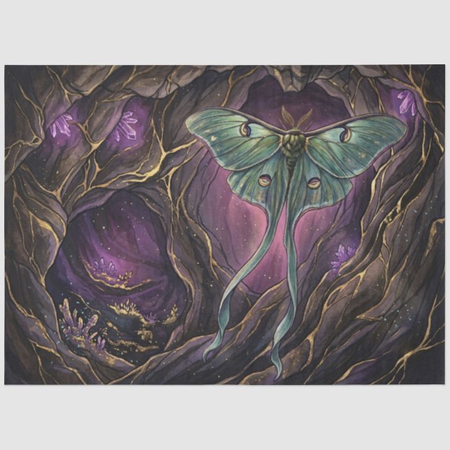 Lunar Moth Amethyst Cave Ephemera Decoupage Tissue Paper (Front)