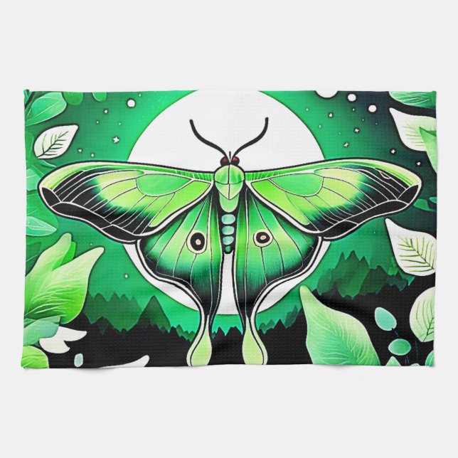 Lunar Moth Night Kitchen Towel (Horizontal)