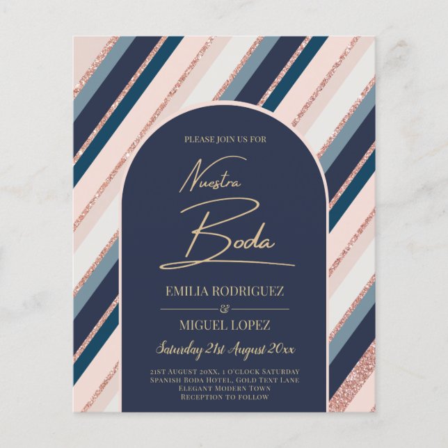 Lunar Navy Blue Blush Pink Rose Gold Wedding Flyer (Front)