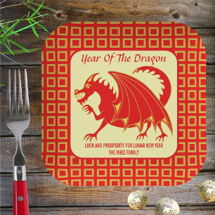 Lunar New Year 2024 Red Dragon Cute Custom Party Paper Plate