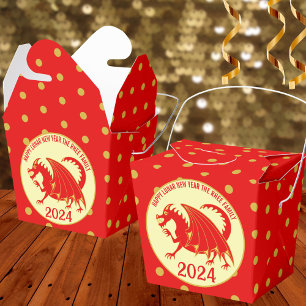 Lunar New Year 2024 Red Dragon Fun Polka Dot Party Favor Box