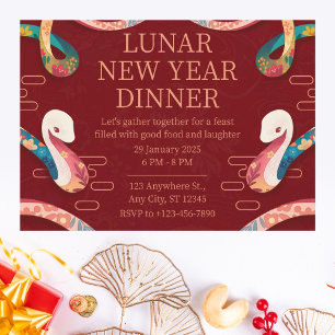 Lunar New Year Dinner with Artistic Snake Design Invitation