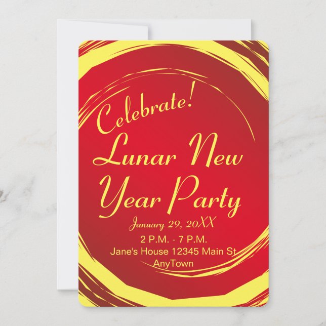 Lunar New Year Happiness Prosperity Harmony Invitation (Front)