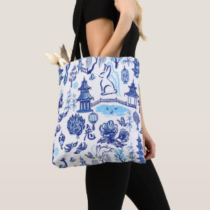 Lunar New Year Rabbit Chinoiserie Tote Bag