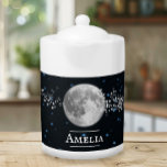 Lunar Personalized Teapot<br><div class="desc">Enjoy your tea with a Lunar Personalized Teapot. Teapot design features a full moon adorned with stars against a night sky background with an area to personalize with your name. Additional gift items available with this design as well as a variety of colours.</div>