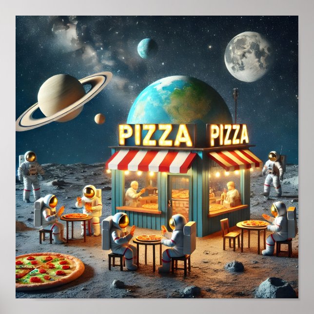Lunar Pizza Shop Artwork Space-Themed Poster (Front)