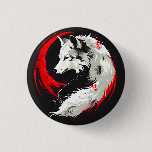 Lunar Red White Wolf 1 Inch Round Button