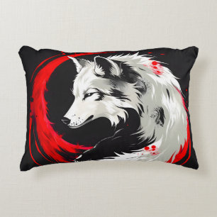 Lunar Red White Wolf Accent Pillow