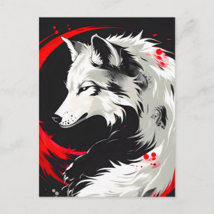Lunar Red White Wolf Announcement Postcard