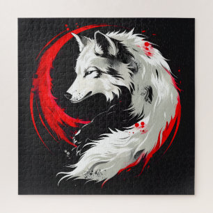 Lunar Red White Wolf Jigsaw Puzzle