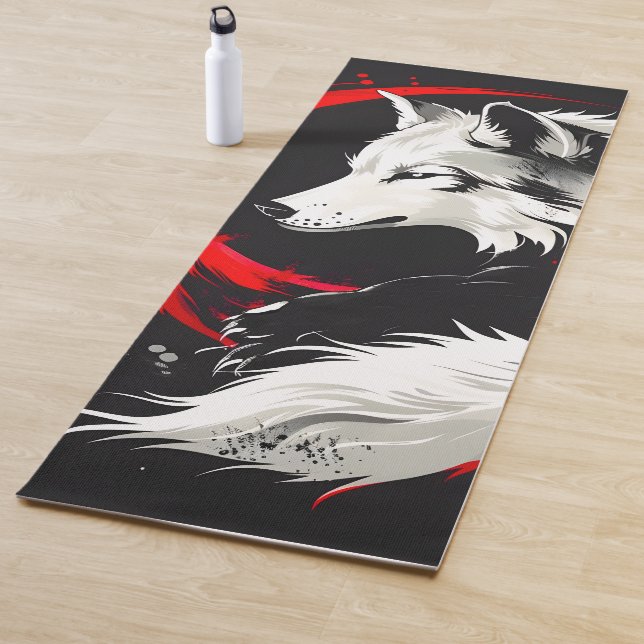 Lunar Red White Wolf Yoga Mat (In Situ)