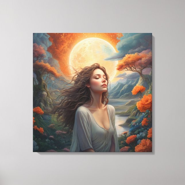 Lunar Serenity: Enchanted Forest Muse Canvas Print (Front)