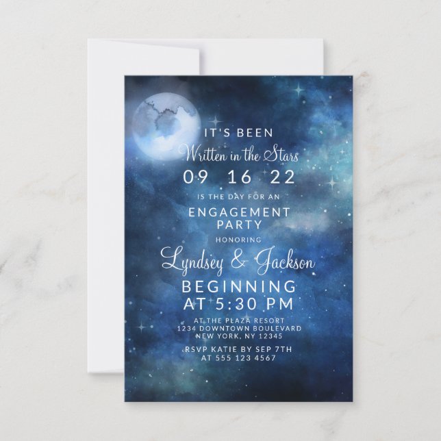 Lunar Sky Full Moon Celestial Engagement Party Invitation (Front)