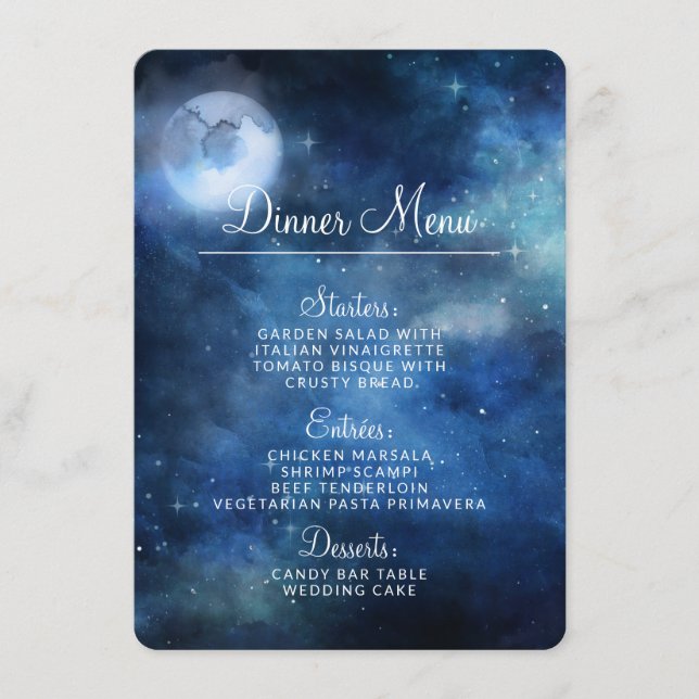 Lunar Sky Full Moon Celestial Galaxy Stars Dinner Menu (Front)
