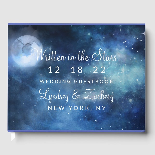 Lunar Sky Full Moon Celestial Galaxy Stars Wedding Guest Book (Front)