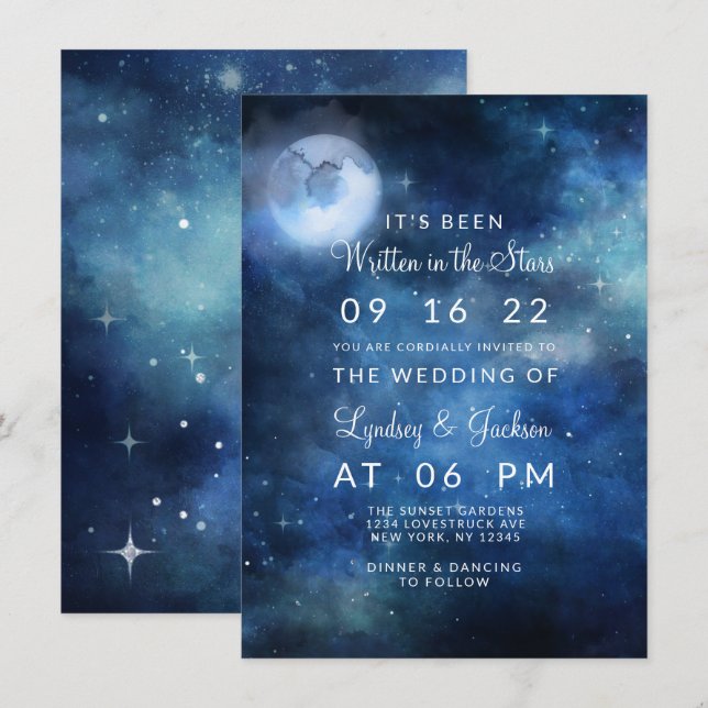 Lunar Sky Full Moon Celestial Galaxy Stars Wedding Invitation (Front/Back)