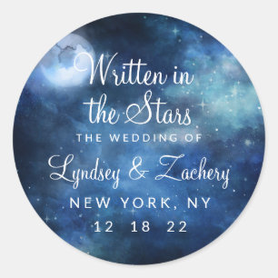 Lunar Sky Full Moon Celestial Monogram Wedding Classic Round Sticker