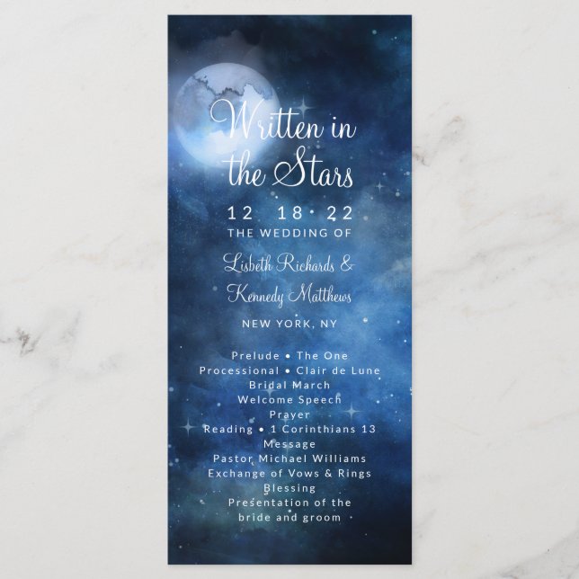 Lunar Sky Full Moon Celestial Wedding Ceremony Program (Front)