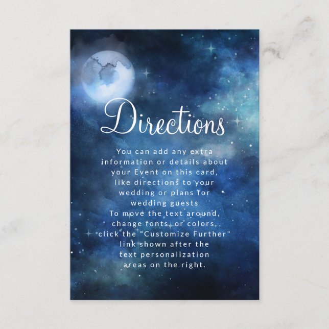 Lunar Sky Full Moon Celestial Wedding Directions Enclosure Card (Front)