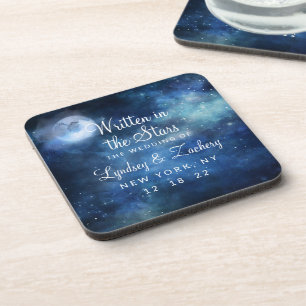 Lunar Sky Full Moon Celestial Wedding Monogram Coaster