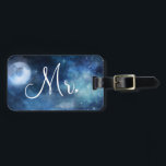 Lunar Sky Full Moon Custom Honeymoon Travel Mr. Luggage Tag<br><div class="desc">Lunar Sky Full Moon Celestial Galaxy Watercolor Design, with Night Shining Stars, and Glowing Moon Design on a luxurious Navy Blue, Pale Blue, and hints of purple watercolor texture. With Modern Typography Script Fonts. A trendy style design - Personalized Groom Mr. Honeymoon Luggage Tags! ~ Check my shop to see...</div>