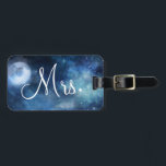 Lunar Sky Full Moon Custom Honeymoon Travel Mrs. Luggage Tag<br><div class="desc">Lunar Sky Full Moon Celestial Galaxy Watercolor Design, with Night Shining Stars, and Glowing Moon Design on a luxurious Navy Blue, Pale Blue, and hints of purple watercolor texture. With Modern Typography Script Fonts. A trendy style design - Personalized Bride Mrs. Honeymoon Luggage Tags! ~ Check my shop to see...</div>