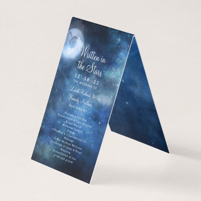 Lunar Sky Full Moon Stars Wedding Ceremony Program (Front)
