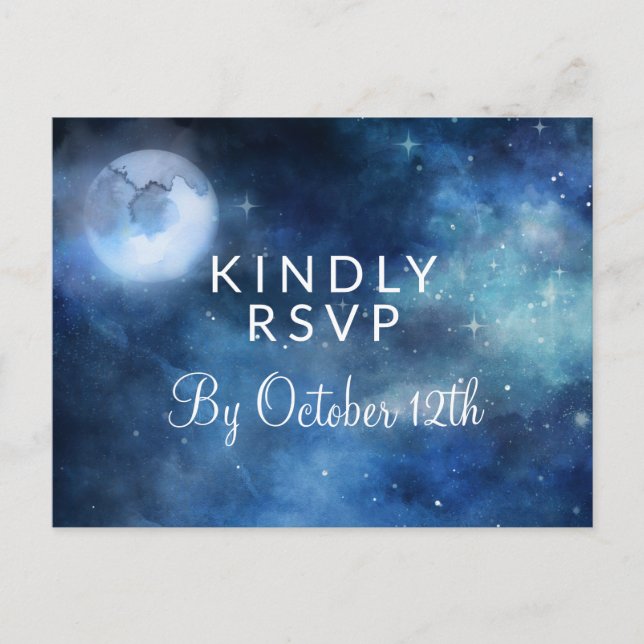Lunar Sky Full Moon Stars Wedding Meal Choice RSVP Postcard (Front)