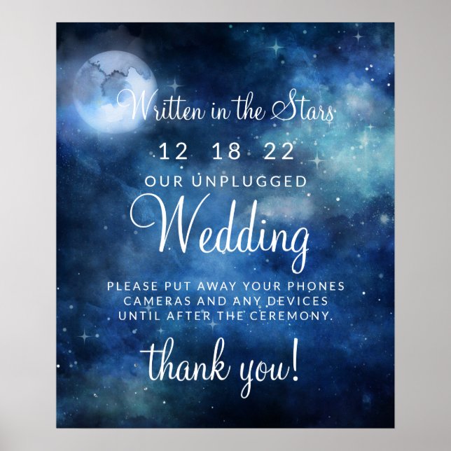 Lunar Sky Full Moon Unplugged Wedding Table Sign (Front)