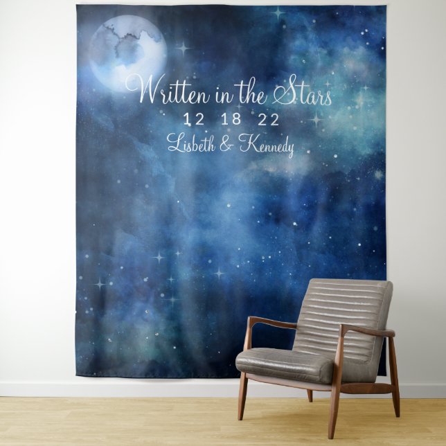 Lunar Sky Full Moon Wedding Photo Booth Backdrop Tapestry (In Situ)