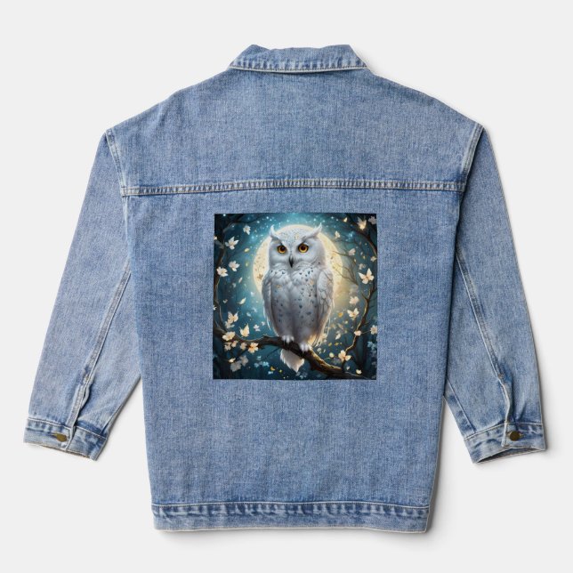 Lunar Vigil: The White Snow Owl Denim Jacket (Back)