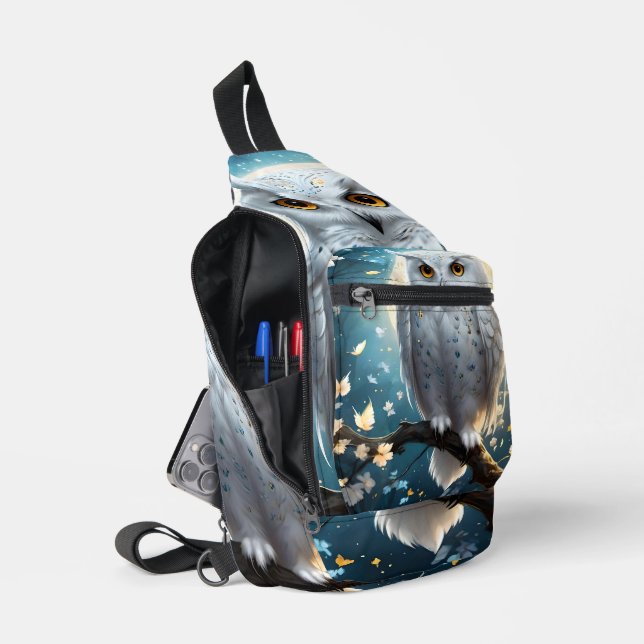Lunar Vigil: The White Snow Owl Sling Bag (Open)