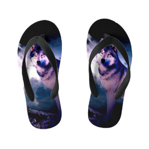 Lunar wolf kid's flip flops