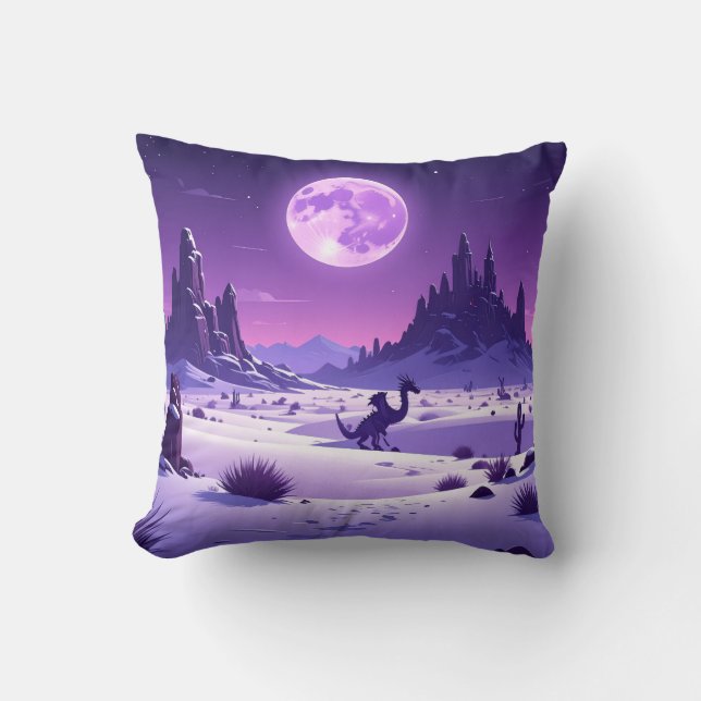 Lunar Wyrm Fleece Blanket – Purple Dragon Under th Throw Pillow (Front)