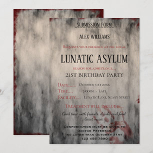 Lunatic Asylum Birthday Party Invitation
