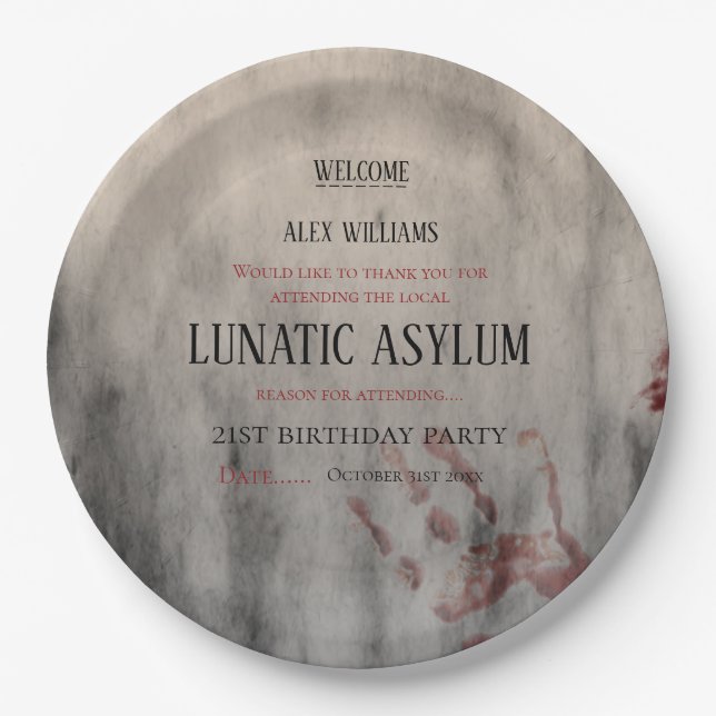 Lunatic Asylum Halloween Birthday Paper Plate (Front)