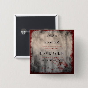 Lunatic Asylum Halloween Birthday Thank You 2 Inch Square Button