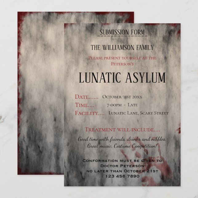 Lunatic Asylum Halloween Invitation (Front/Back)