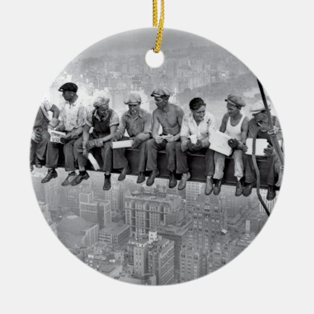 Lunch Atop A Skyscraper Ceramic Ornament (Front)