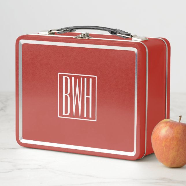 Lunch Box 3 Initiales Monogramme | Blanc/Rouge (En situation)