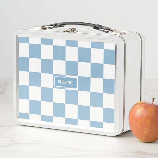 Lunch Box À damiers personnalisée Iris Baby Blue (En situation)
