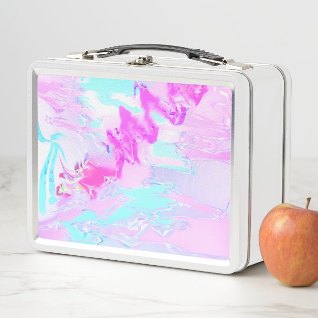 Lunch Box Abstrait rose et bleu ondulé (En situation)