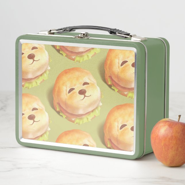 Lunch Box Adorable Motif de hamburger visage chien (En situation)