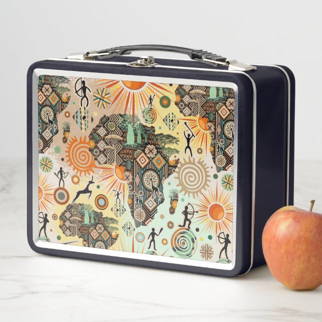 Lunch Box Africa Map Decorative Tribal Elements Pattern (En situation)