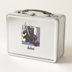 Lunch Box Ajouter Le Nom Black Cat Ninja Flying Kick Cartoon