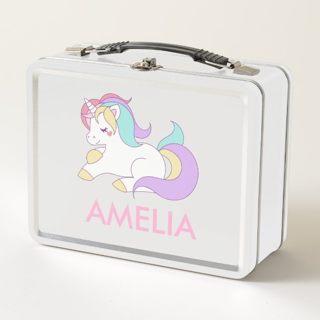 Lunch Box ajouter votre nom Cute Unicorn Personnalisé (Devant)