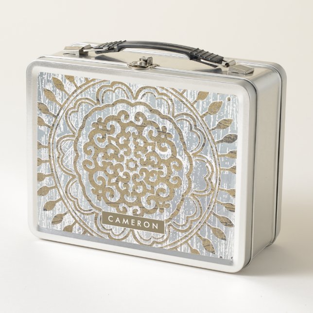 Lunch Box Ajoutez votre nom | Mandala Gold Design (Devant)
